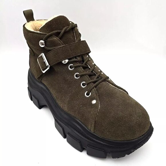 Jeffrey Campbell Accel Boot Lugged Sole Faux Fur Lined Ankle Booties Wms Size 9 - Picture 9 of 12